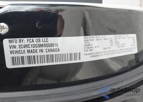 2021 Chrysler Voyager Lxi z USA, uszkodzony, nr VIN 2C4RC1DG9MR558016